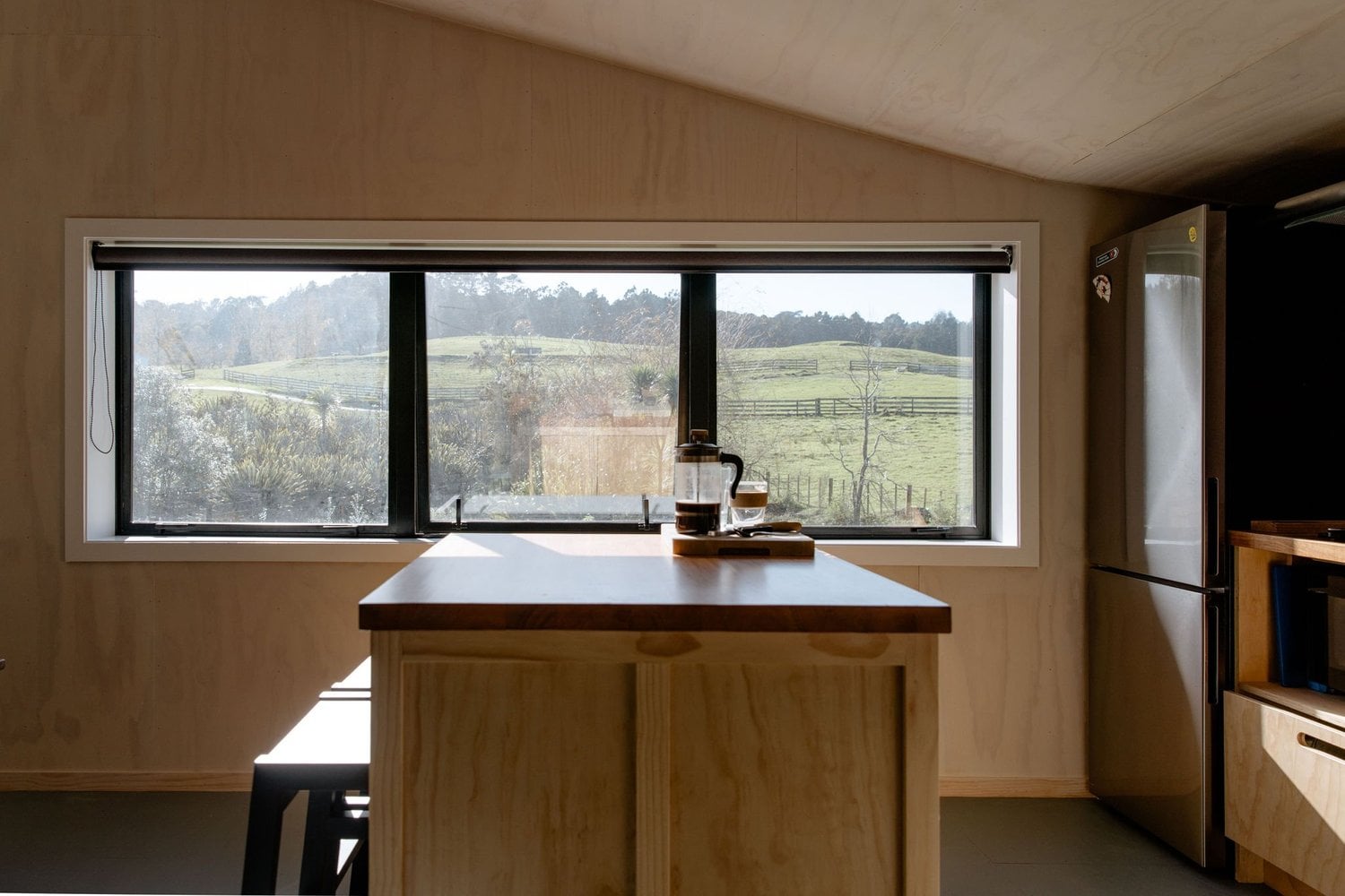 Timber-lined kitchen in The Barn